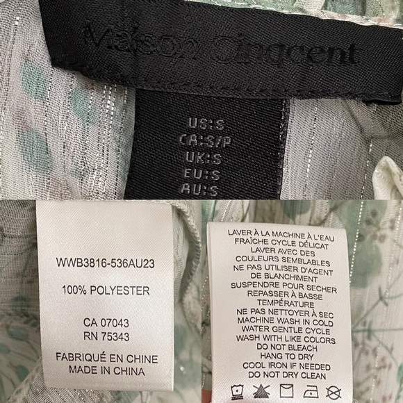 MAISON CINQCENT Semi-Sheer Printed Blouse Green S - Picture 7 of 7